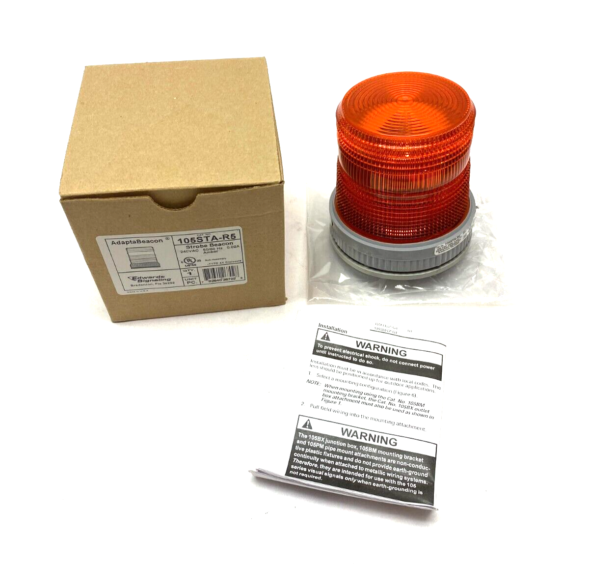 Edwards Signaling 105STA-R5 AdaptaBeacon Strobe Beacon Amber 240VAC 0.02A - New – Open box - Maverick Industrial Sales