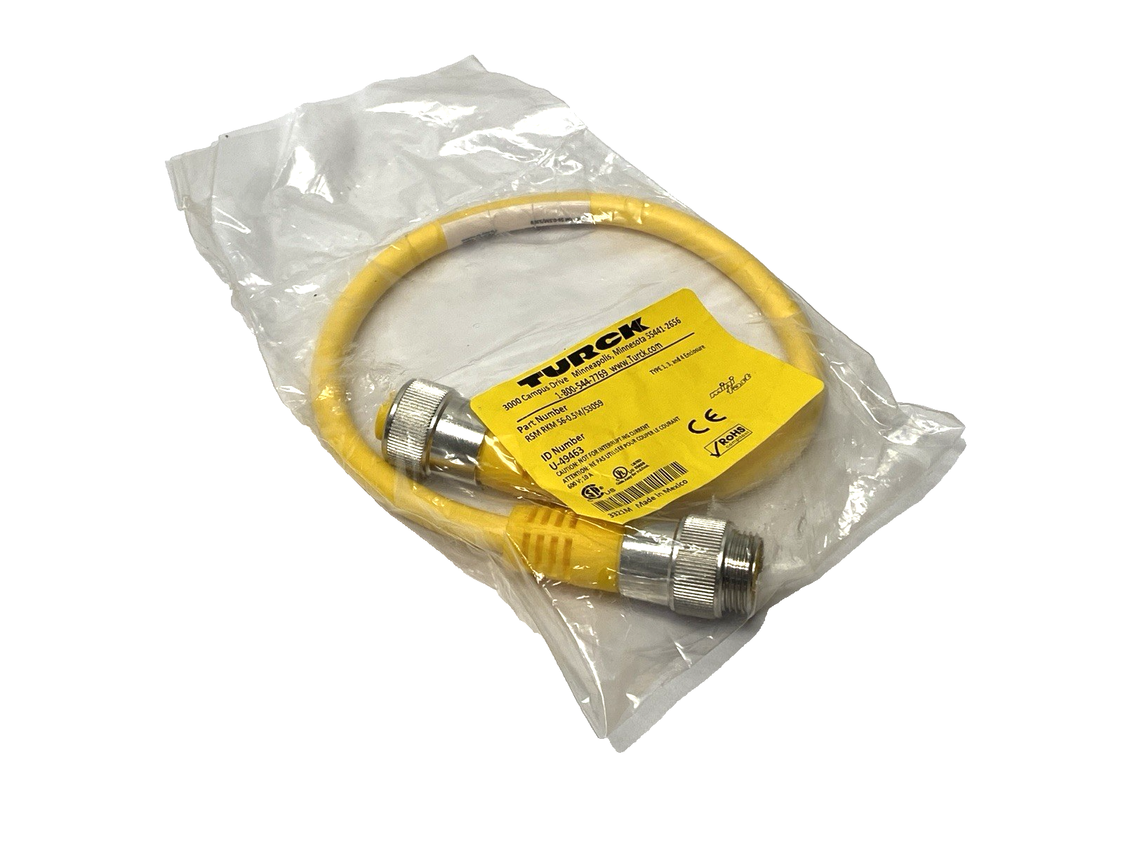 RSM RKM 56-0.5M/S305 | Turck 9 Double End Power Cable Male to Female 7/8" U-49463 - New - Maverick Industrial Sales