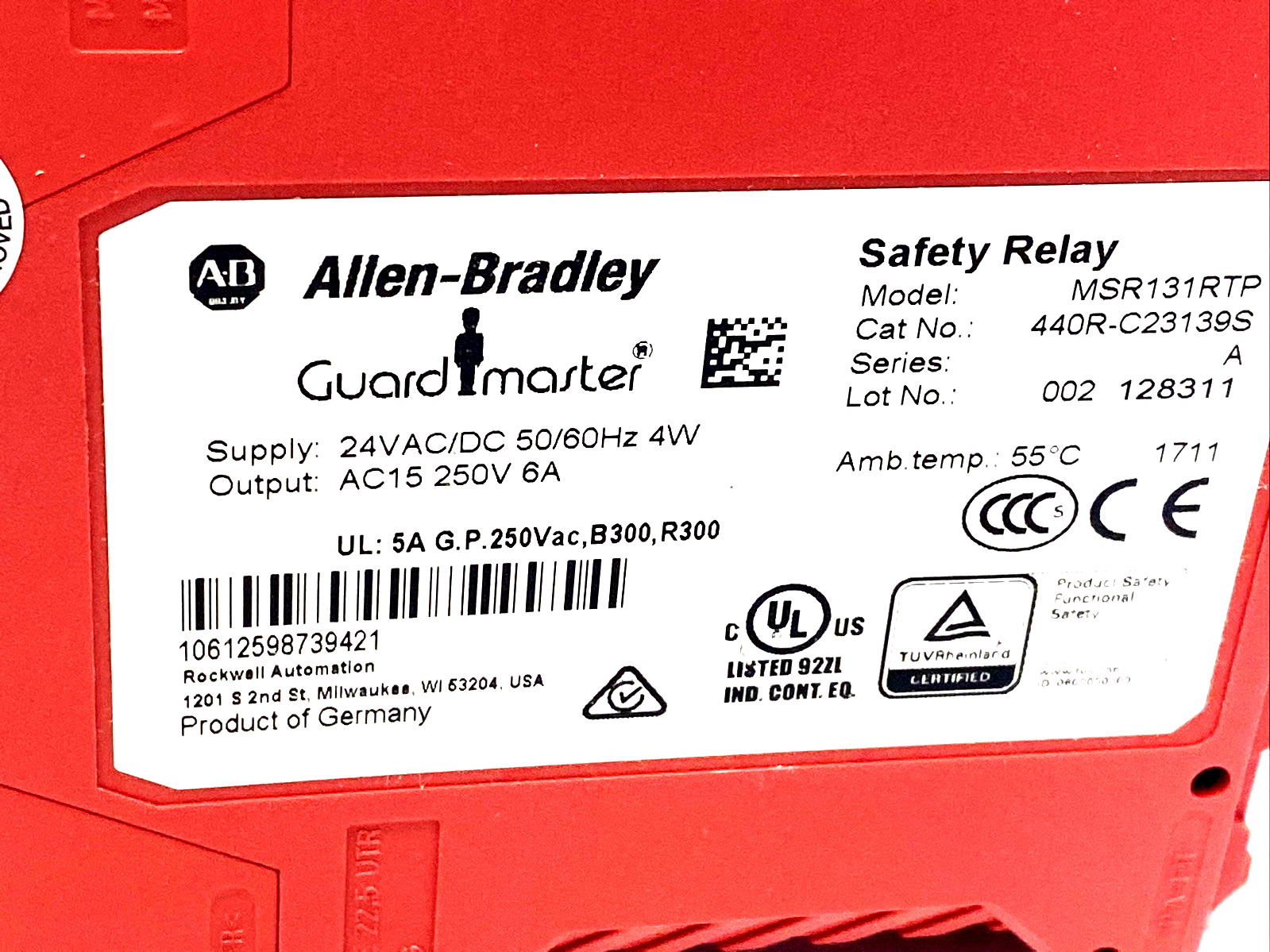 Allen Bradley 440R-C23139S Ser. A Safety Relay 24V AC/DC 4W 250VAC 6A, MSR131RTP - Maverick Industrial Sales