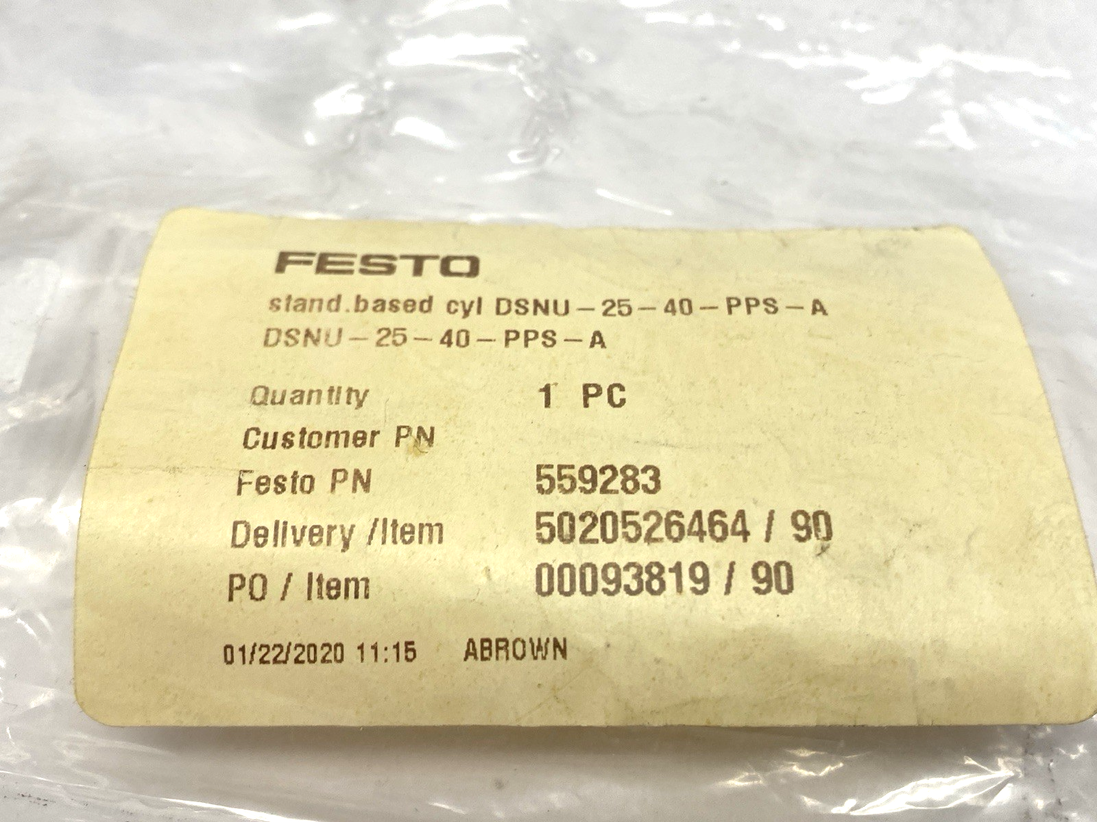 Festo DSNU-25-40-PPS-A Double-Acting Pneumatic Cylinder 40mm Stroke 559283 - Maverick Industrial Sales