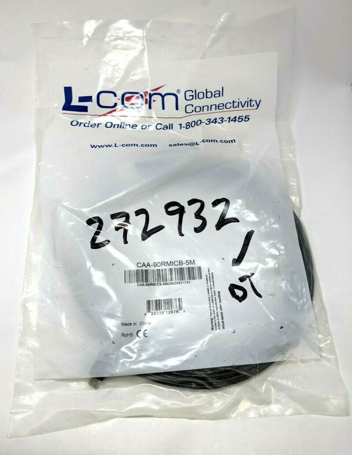 L-Com CAA-90RMICB-5M Angled USB Cable, Straight A Male / Angled Micro B Male, 5M - Maverick Industrial Sales