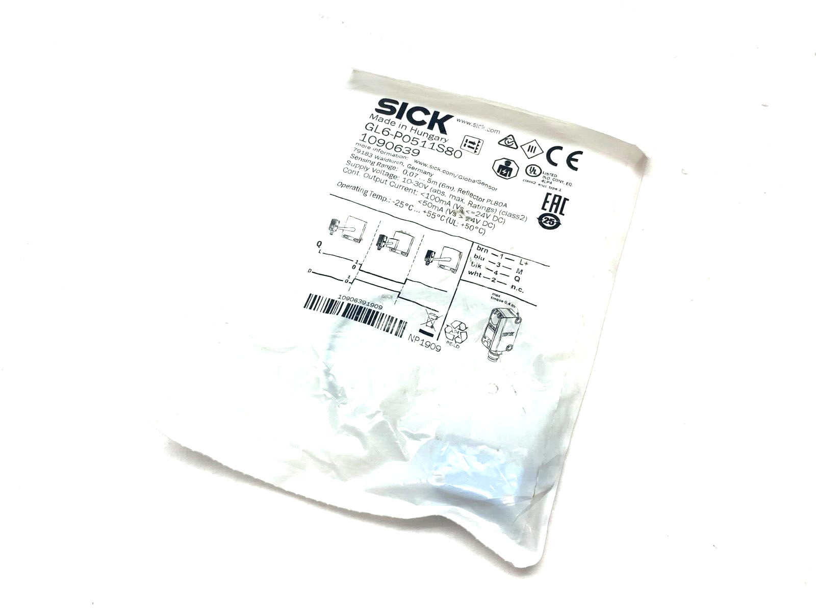 Sick GL6-P0511S80 Retro-Reflective Photoelectric Sensor 1090639 - New - Maverick Industrial Sales