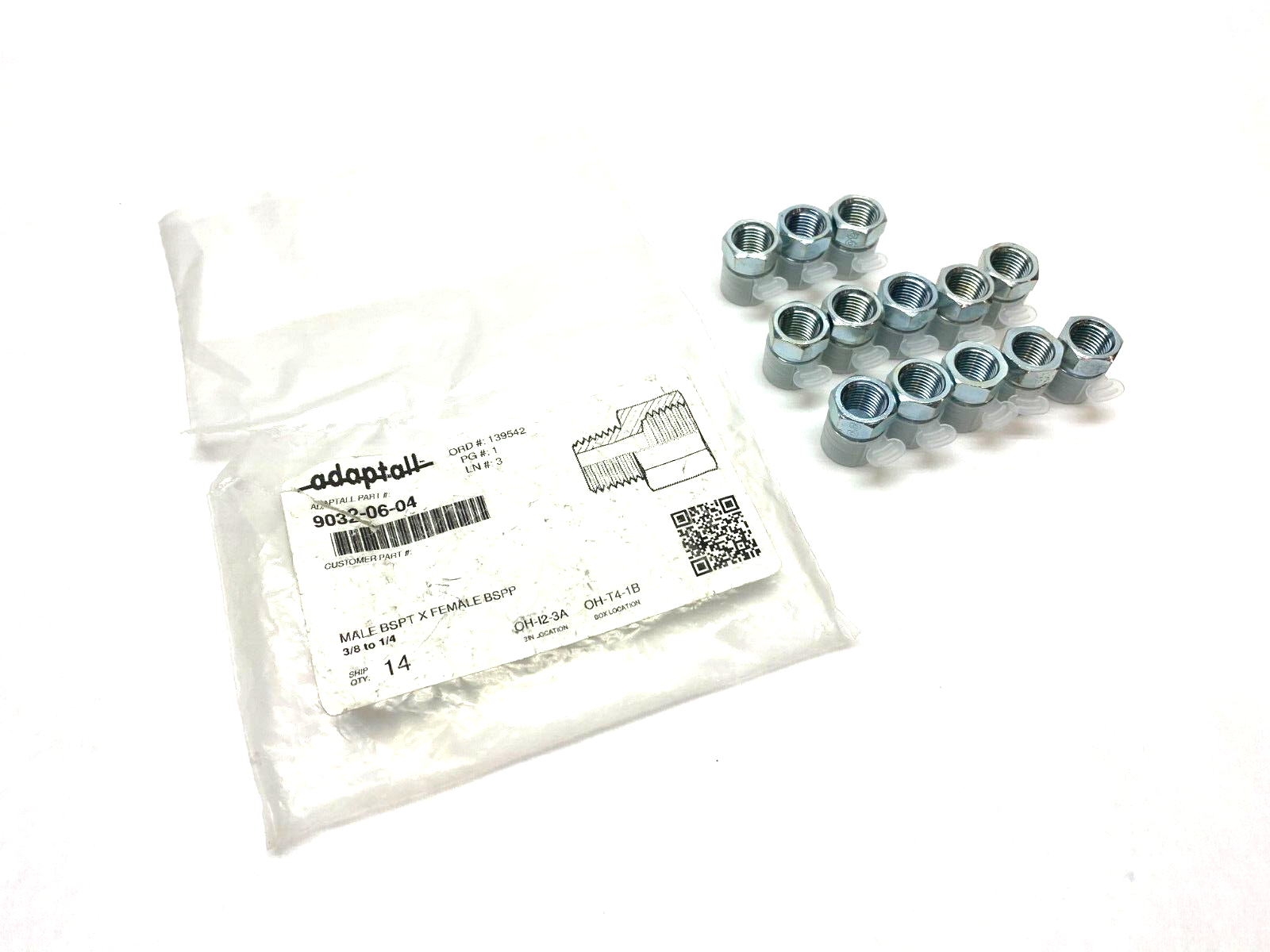 Adaptall 9032-06-04 Fitting Adapter BSPT Male 3/8" BSPP Female 1/4" LOT OF 13 - Maverick Industrial Sales