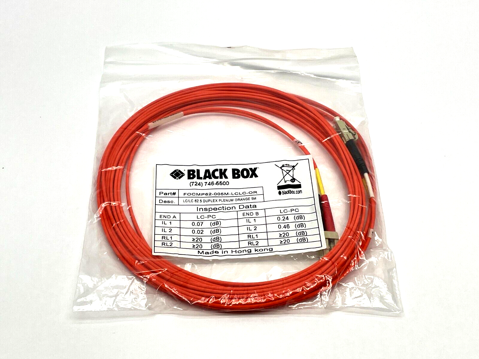 Black Box FOCMP62-005M-LCLC-OR Duplex Patch Cable 5m Length - New - Maverick Industrial Sales