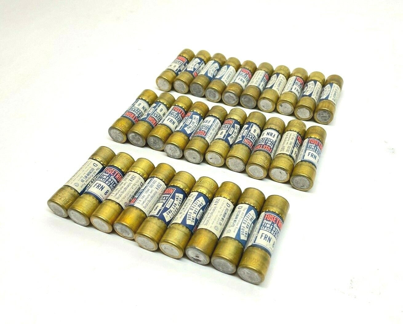 Fusetron FRN 8 amp. Dual-Element Time Delay Class K5 Fuse, LOT OF 29 FUSES - New – Open box - Maverick Industrial Sales