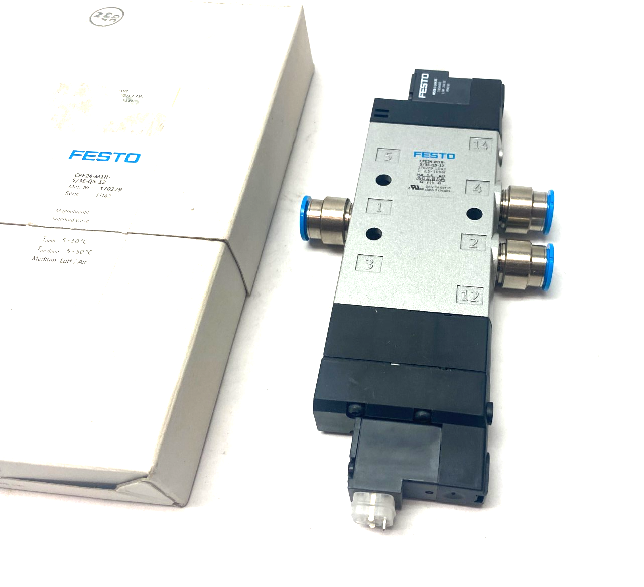 Festo CPE24-M1H-5/3E-QS-12 Solenoid Valve, Spring-Return, 170279 - Maverick Industrial Sales