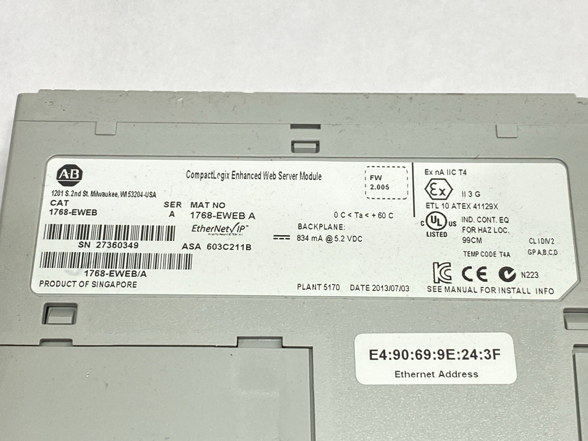 1768-EWEB | Allen Bradley Ser A CompactLogix Enhanced Web Server Module - Used - Maverick Industrial Sales