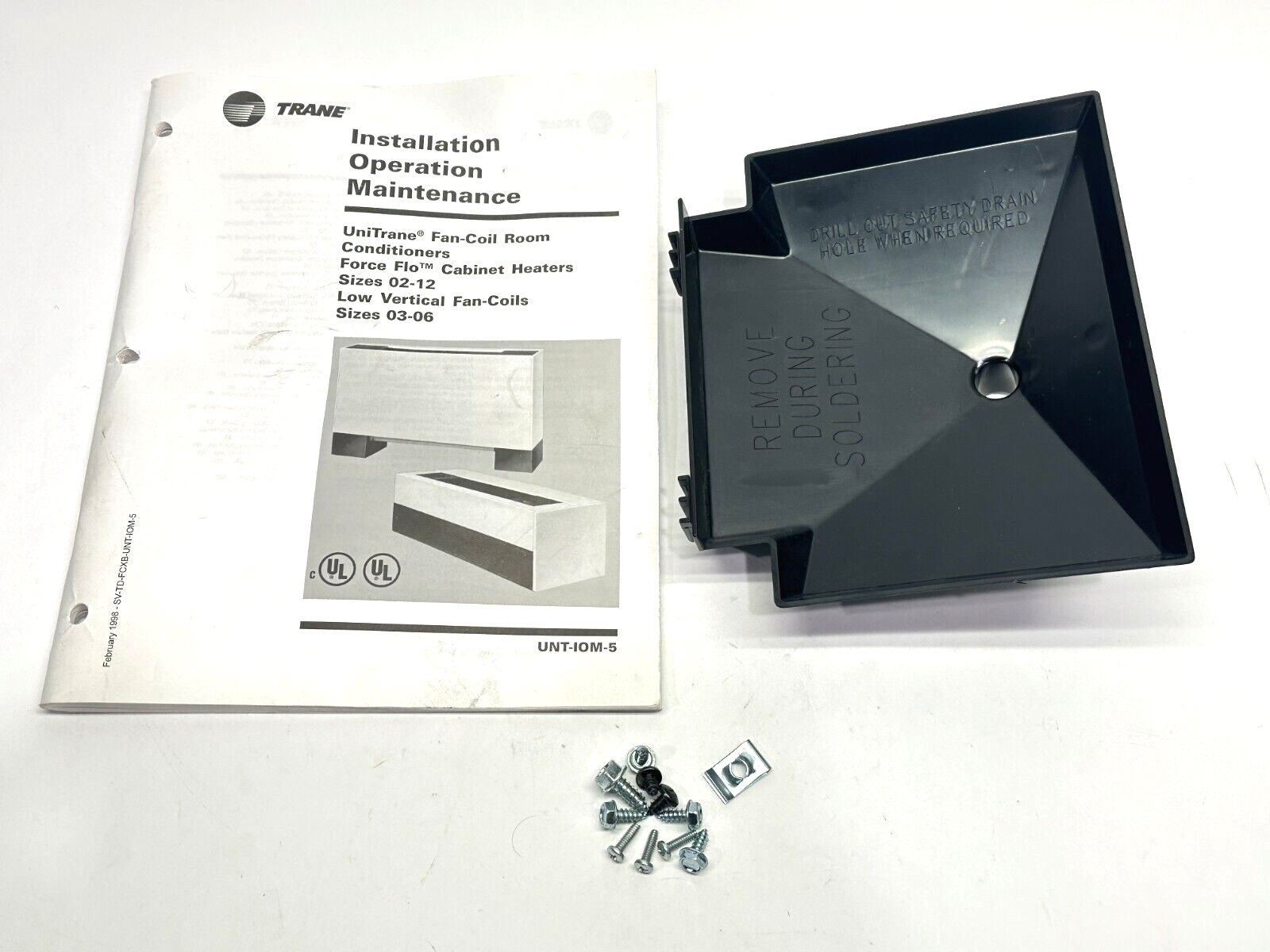 Trane PAN01541 Vertical Auxiliary Drain Pan And Fasteners w/ UNT-IOM-5 Manual - Maverick Industrial Sales