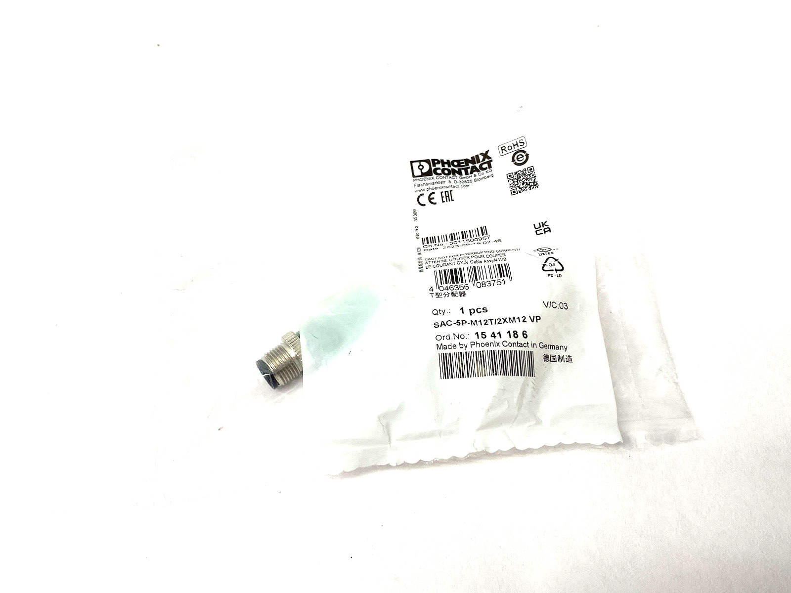 Phoenix Contact SAC-5P-M12T/2XM12 VP T-Distributor 5-Position A-Coded 1541186 - Maverick Industrial Sales