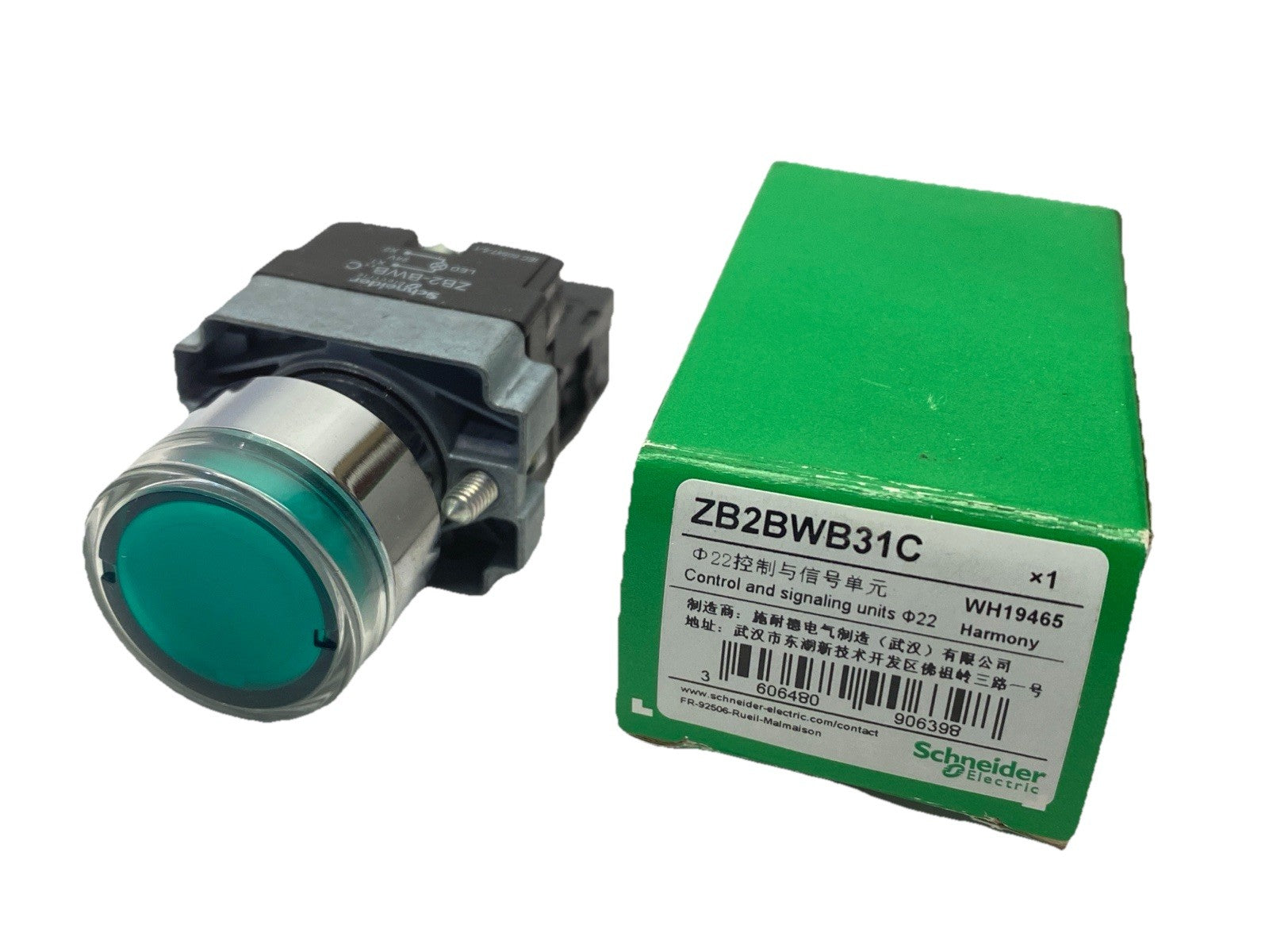 ZB2BWB31C | Schneider Electric Metal Series Illuminated Pushbutton Green 24V - New – Open box - Maverick Industrial Sales