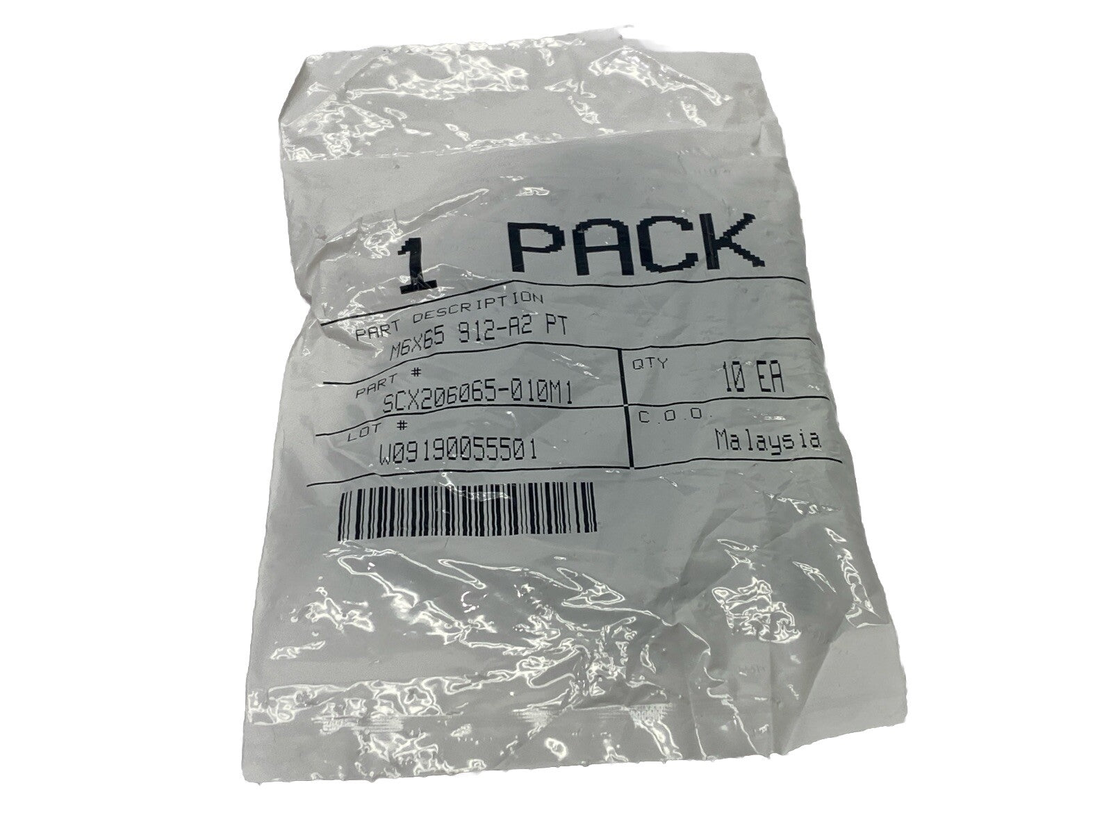 SCX206065-010M1 Socket Head Cap Screws M6x65 912-A2 PT PKG OF 10 - Maverick Industrial Sales