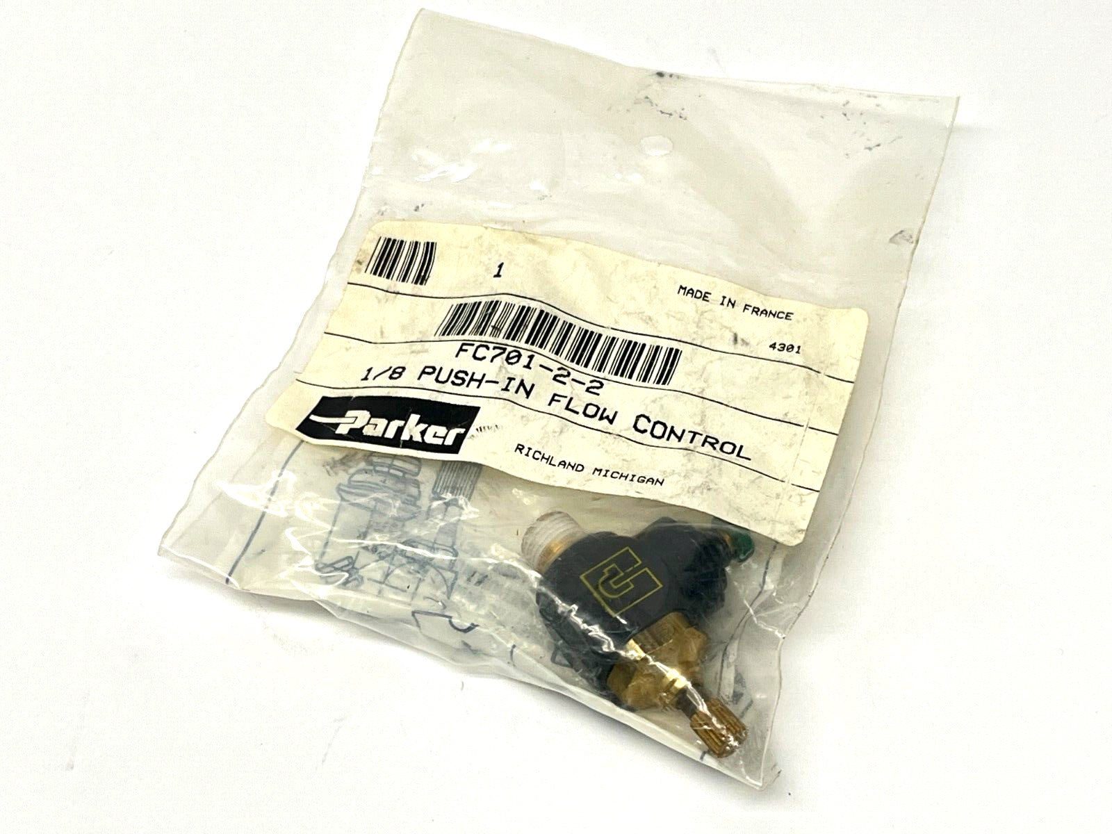 Parker FC701-2-2 Flow Control Valve 1/8" NPT 1/8" Tube - New - Maverick Industrial Sales