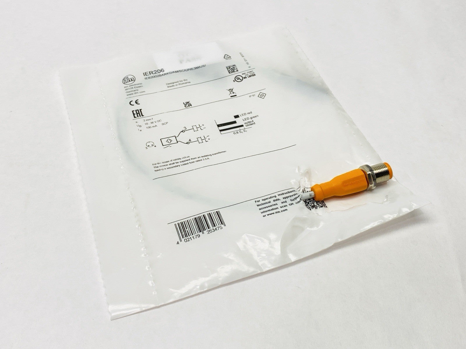 IFM IER206 Inductive Full Metal Sensor M8 IEB2002BARKG/AM/SC/UP/0,3M/US/ - Maverick Industrial Sales