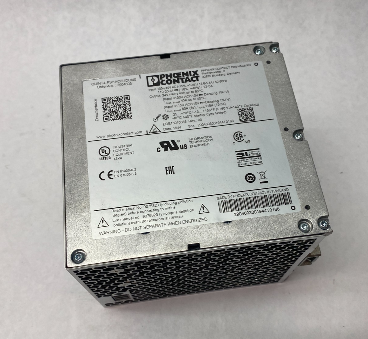 QUINT4-PS/1AC/24DC/40,2904603 | Phoenix Contact QUINT4-PS/1AC/24DC/40 Primary Switched Power Supply 2904603 - Used - Maverick Industrial Sales