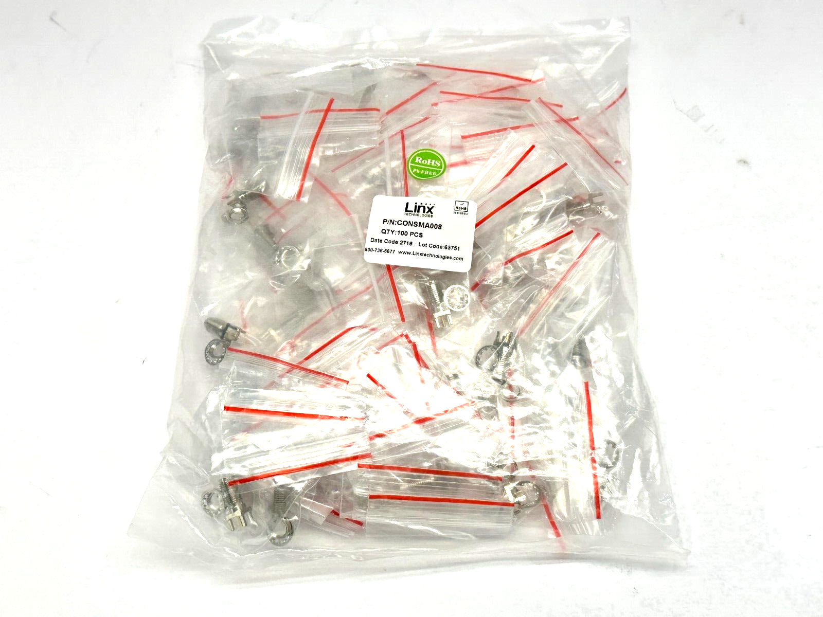 Linx CONSMA008 SMA Connector Receptacle Female 50 Ohm Panel Mount LOT OF 100 - New - Maverick Industrial Sales
