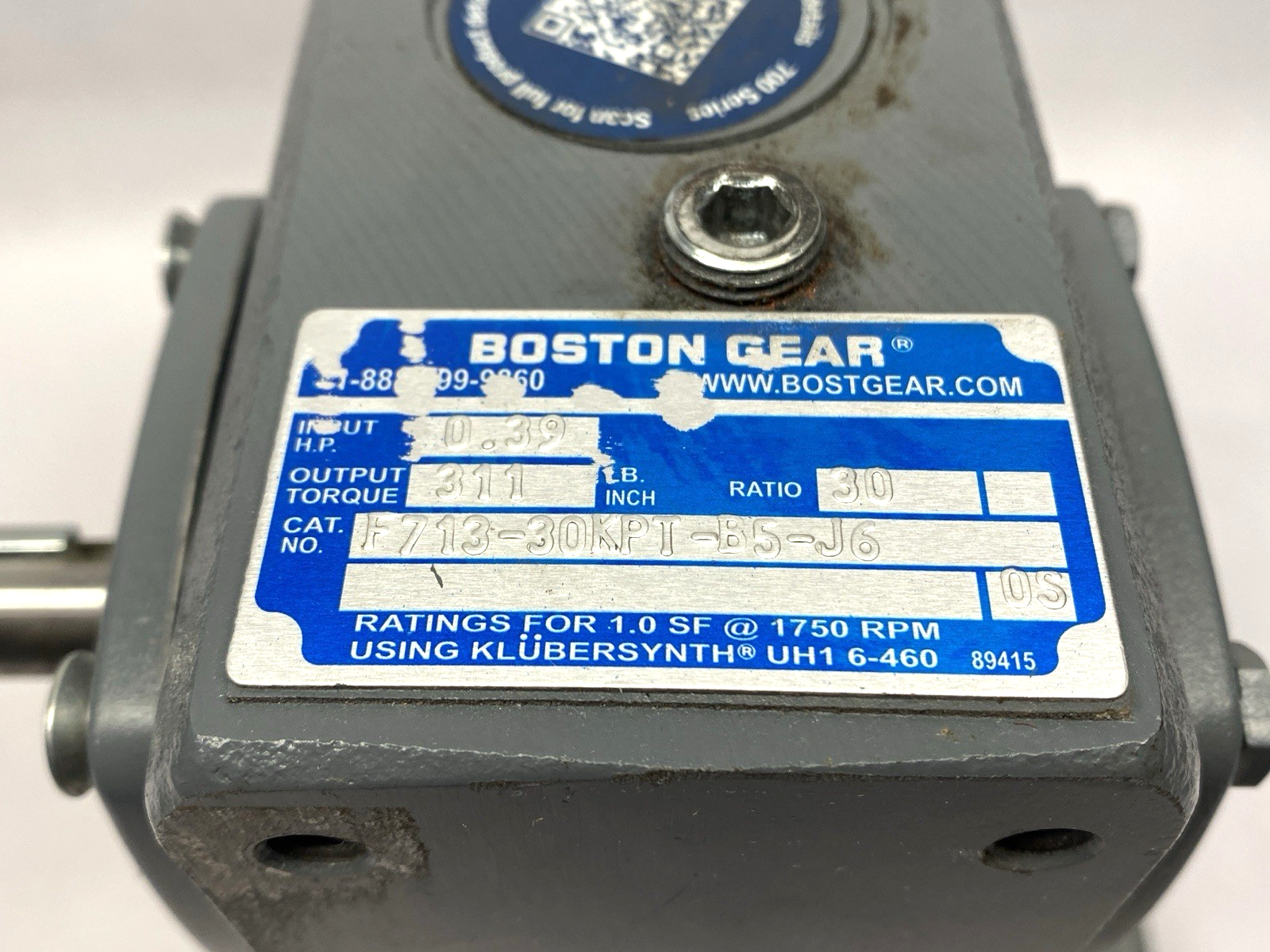 Boston Gear FUTF-1D-B AC Motor 460V 19583 w/ F713-30KPT-B5-J6 Gear Reducer 30:1 - Used - Maverick Industrial Sales