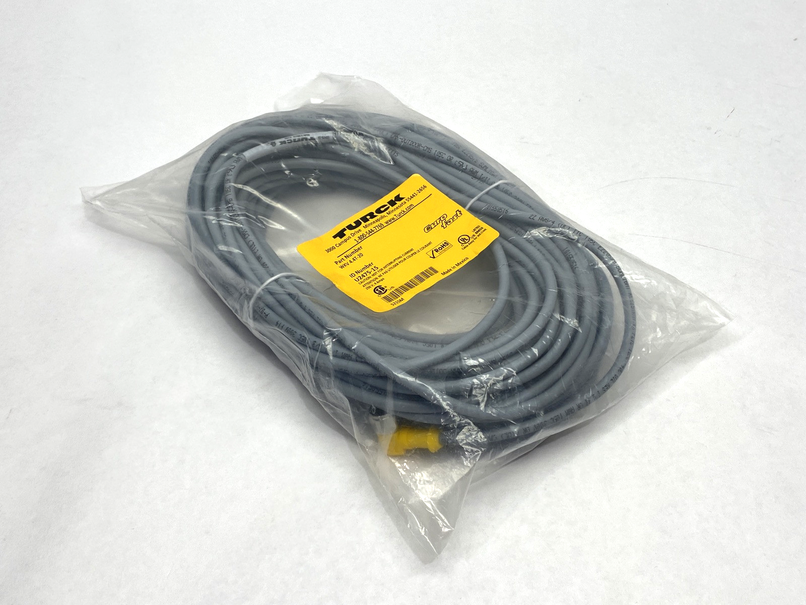 Turck WKV 4.4T-20 Single-Ended M12 Female Connector Cordset U2475-15 - New - Maverick Industrial Sales