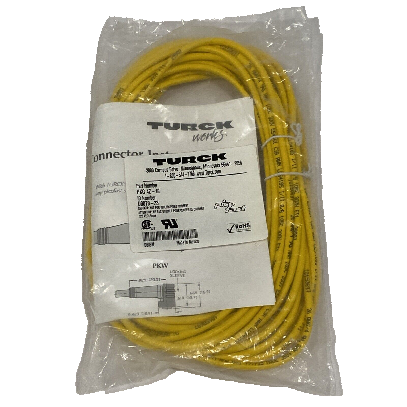 PKG 4Z-10 | Turck Cable Assembly M8 Female 4-Pin Picofast U0070-33 - New - Maverick Industrial Sales