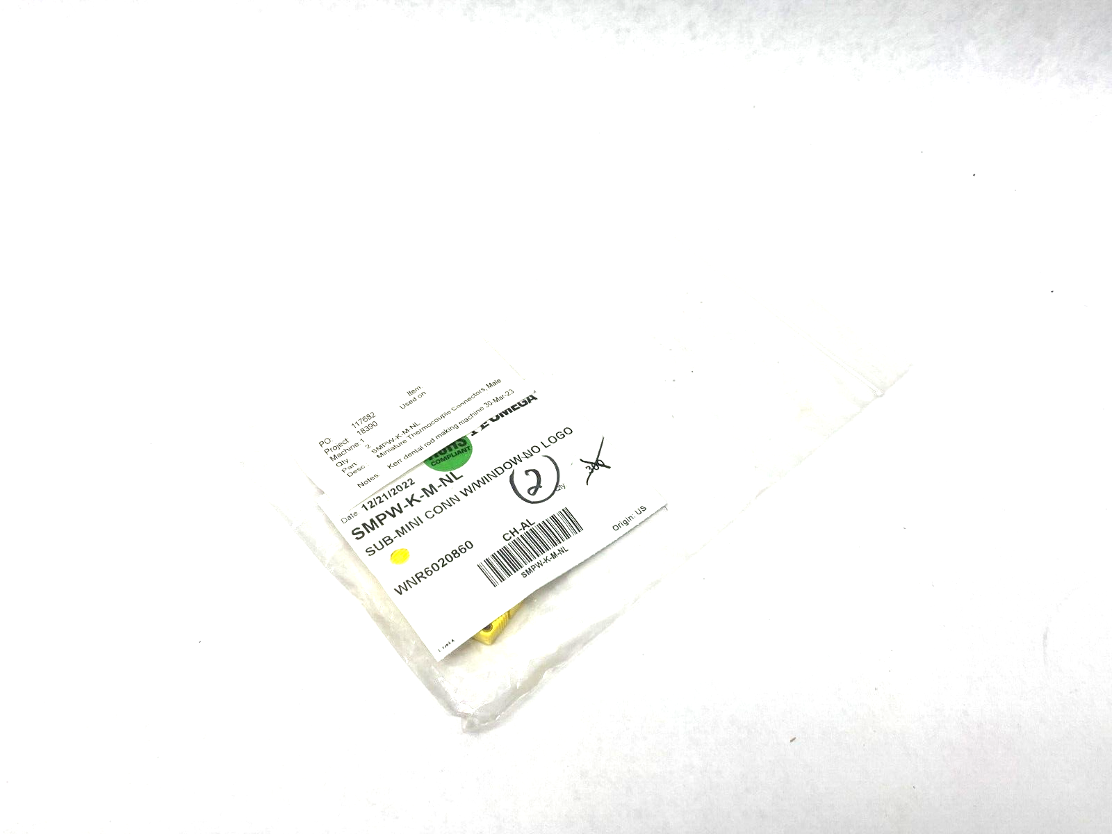 Omega SMPW-K-M-NL Sub-Mini Connector Thermocouple w/ Window Male PKG OF 2 - Maverick Industrial Sales