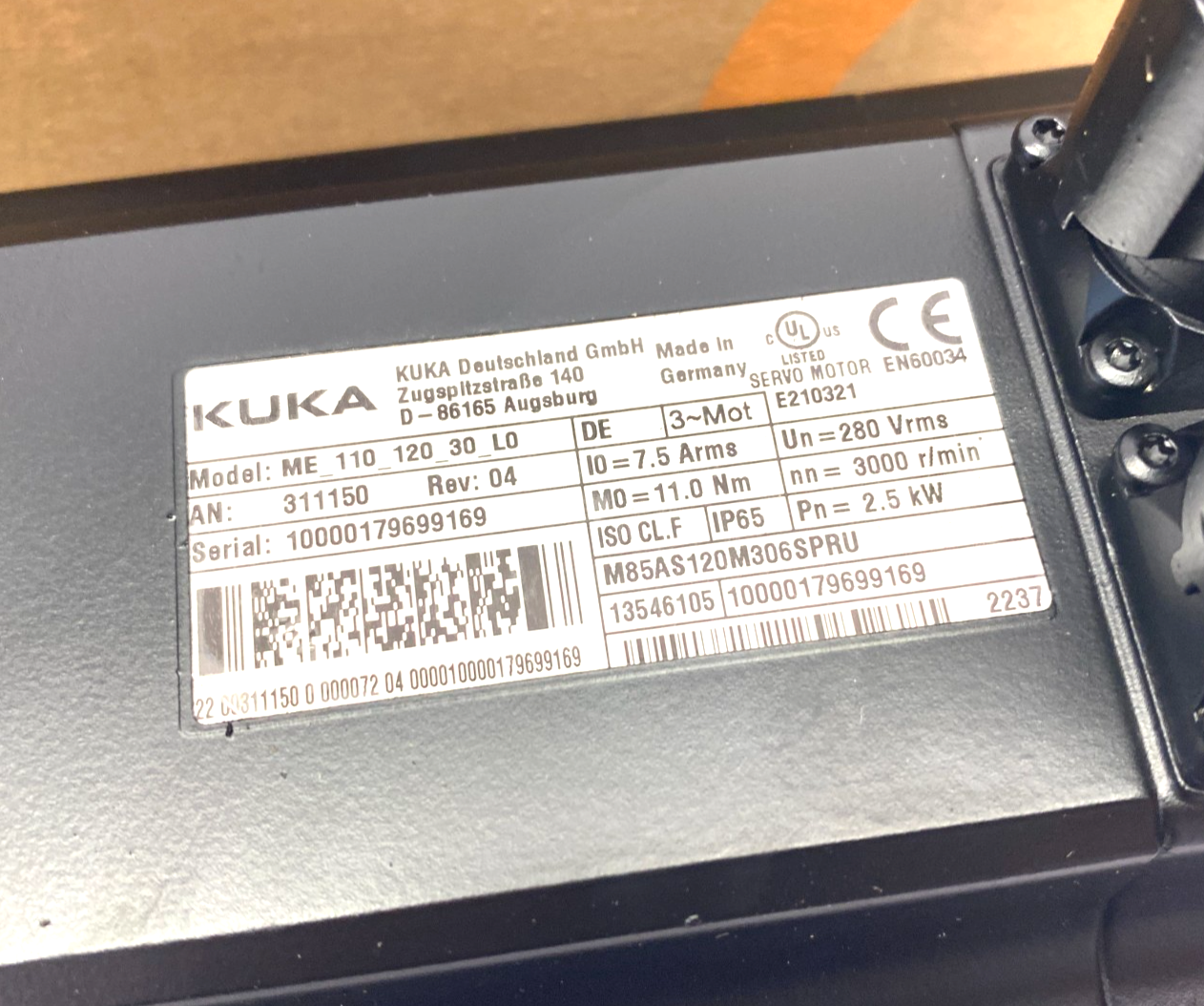 Kuka 00-334-482 EP Servo Motor 2,5kW L0 ME, ME_110_120_30_L0 - New – Open box - Maverick Industrial Sales