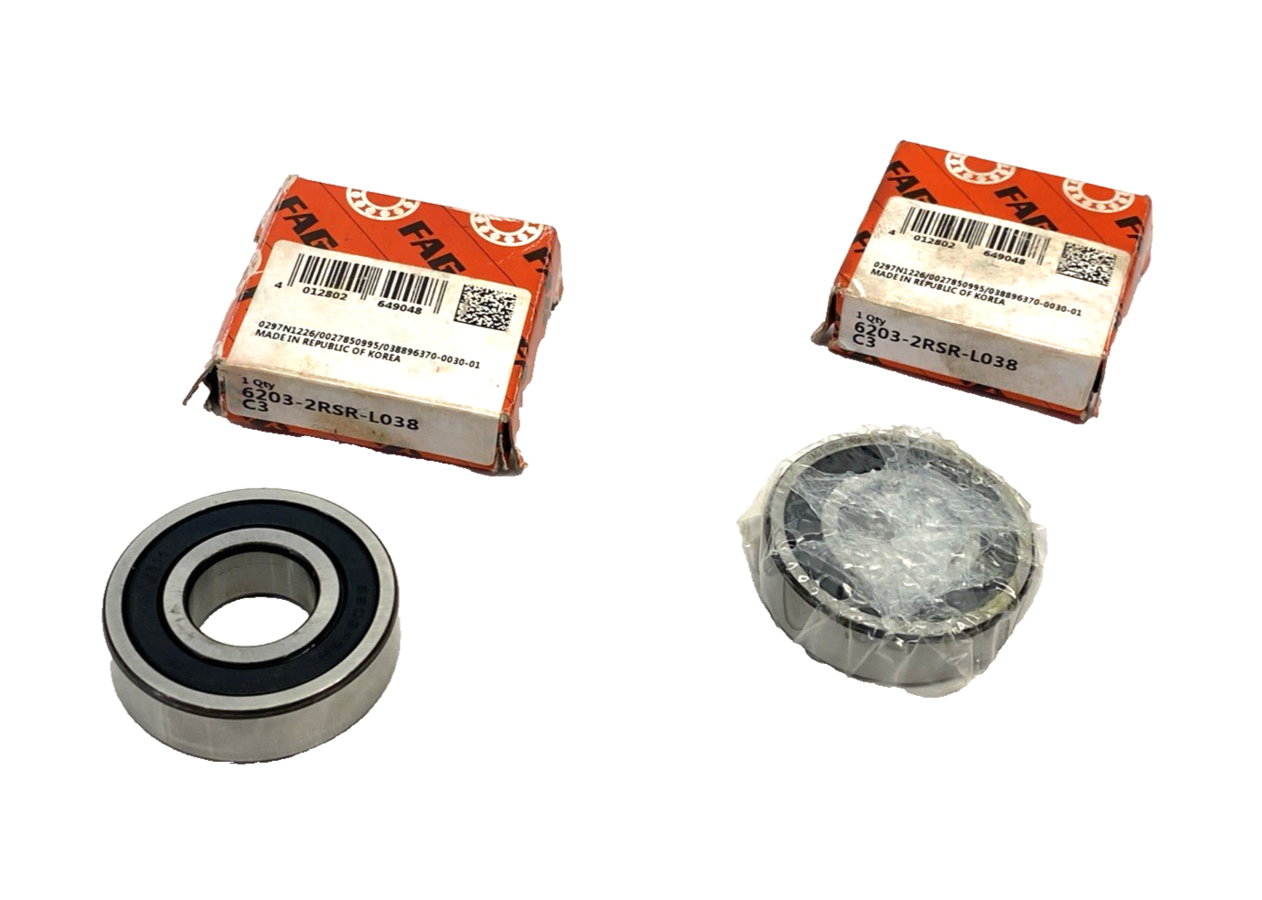 FAG 6203-2RSR-L038-C3 Deep Groove Ball Bearing 17mm ID 40mm OD 12mm W 2-PK - Maverick Industrial Sales