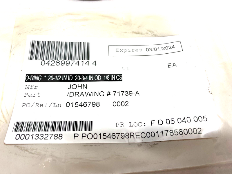 71739-A O-Ring Buna-N Seal 20-1/2" ID 20-3/4" OD 1/8" CS - Maverick Industrial Sales