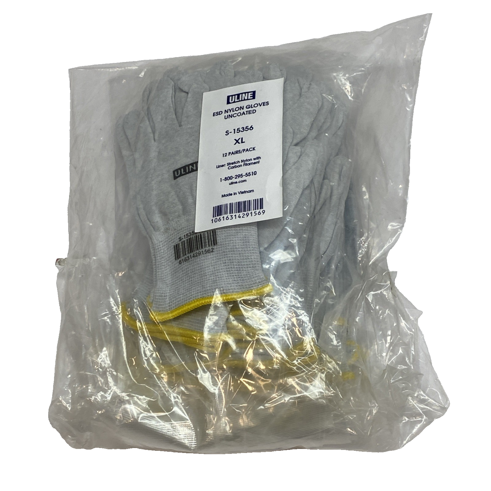 Uline S-15356 ESD Nylon Gloves Uncoated XL 12 PAIRS / PACK - New - Maverick Industrial Sales