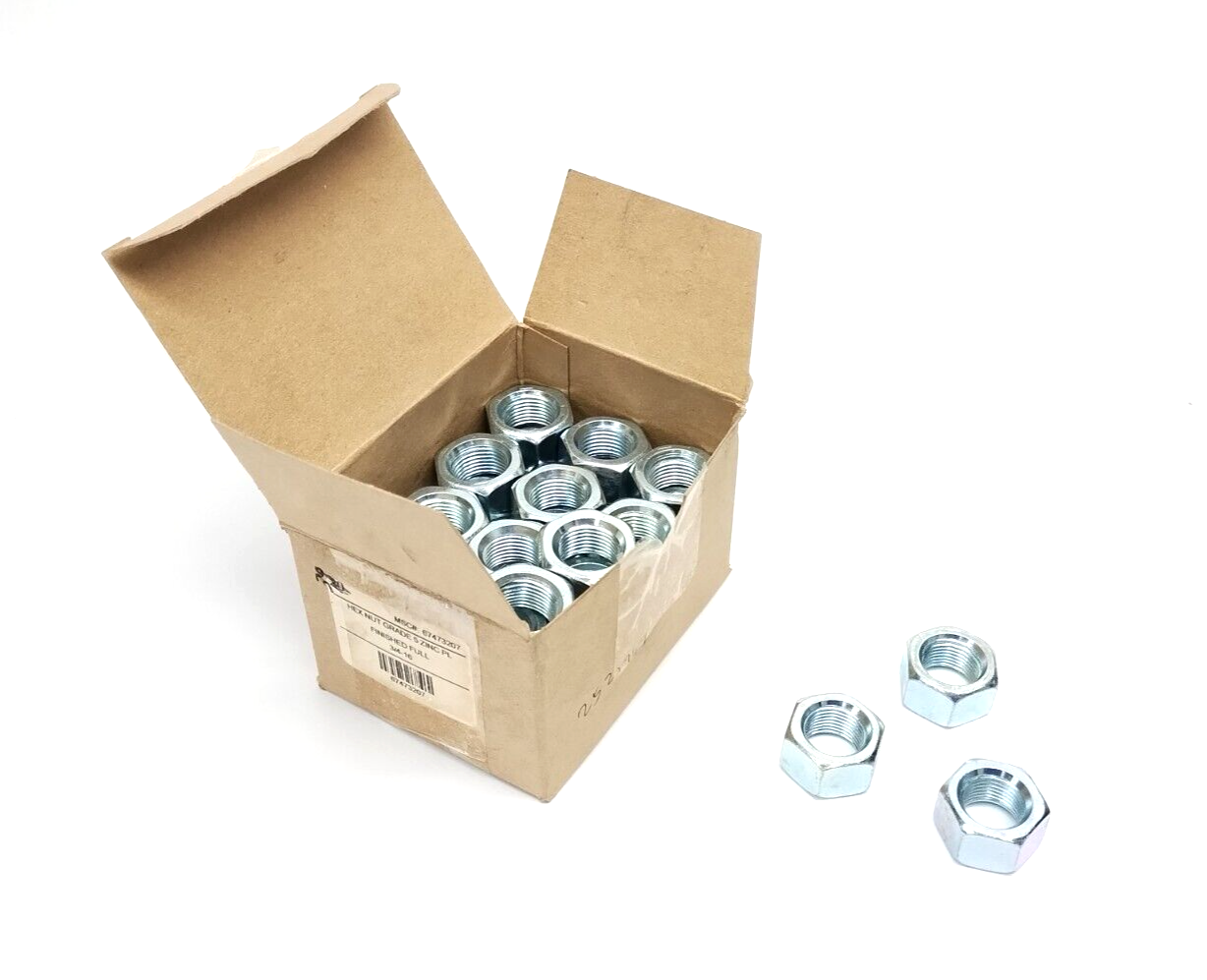 1-1/8" Hex Nut, Grade 5 Zinc Plated Steel, 3/4-16 Right Hand Thread LOT OF 39 - Maverick Industrial Sales