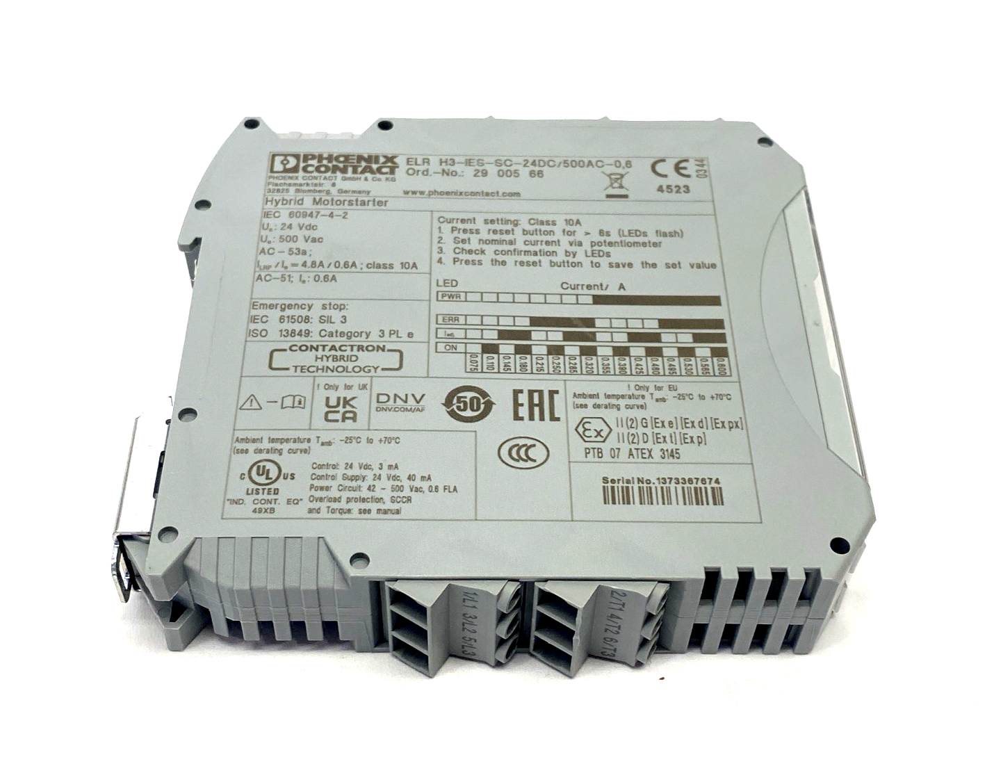 Phoenix Contact ELR H3-IES-SC-24DC/500AC-0,6 Hybrid Motor Starter 2900566 - Used - Maverick Industrial Sales