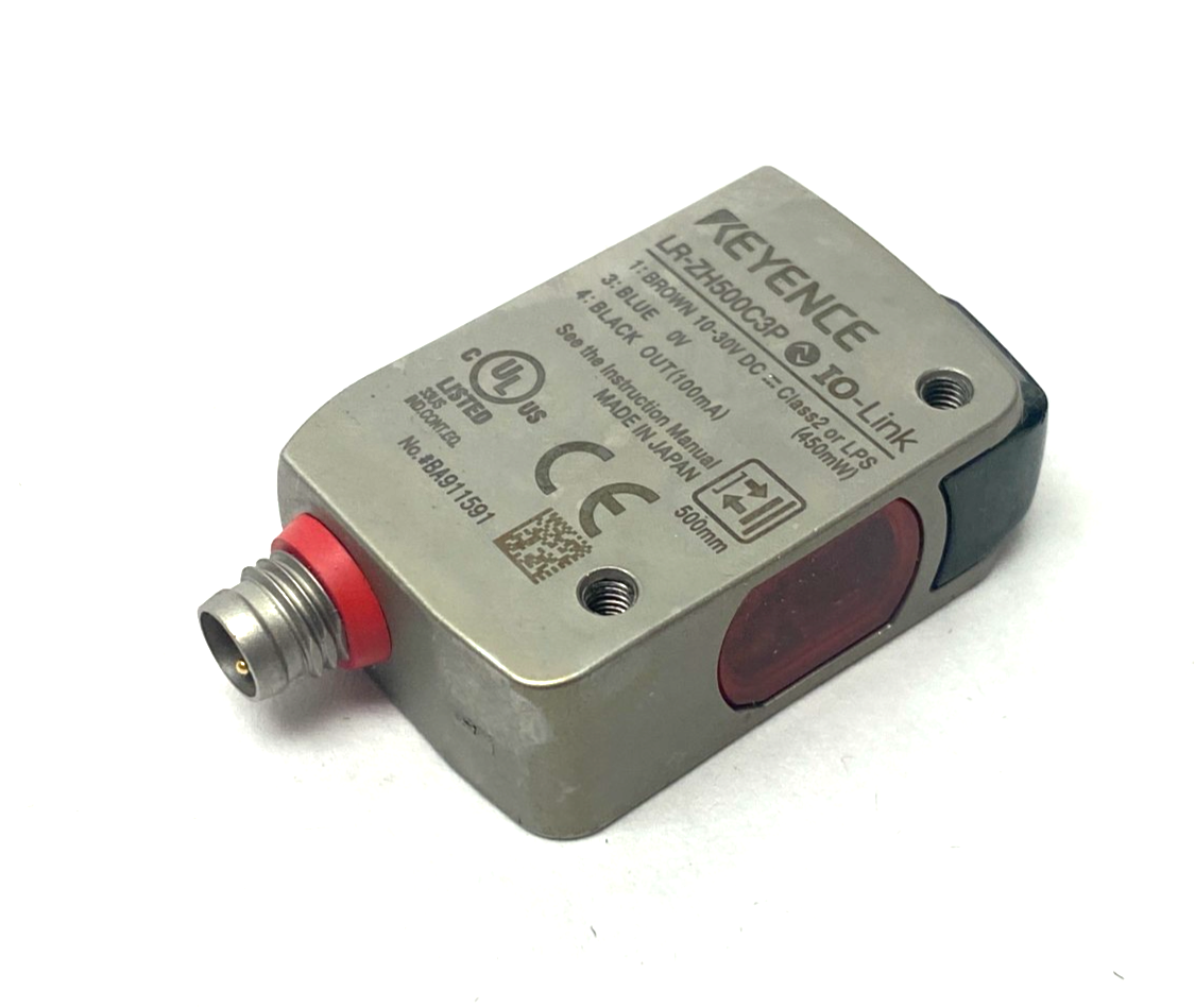 Keyence LR-ZH500C3P Self-Contained CMOS Laser Sensor M8 Connector 500mm - Maverick Industrial Sales