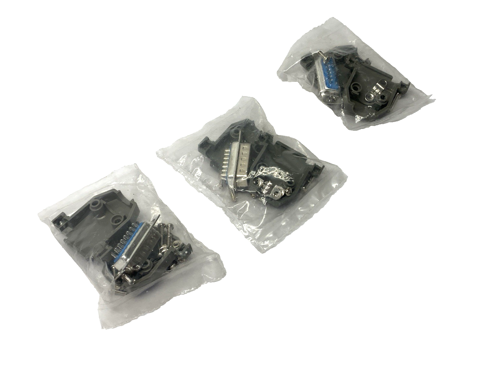 N/A | DB15 Female Connector w/ Gray Plastic Hood Kit LOT OF 3 - New - Maverick Industrial Sales