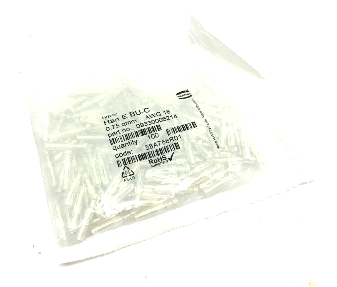 Harting 09330006214 Han E BU-C Crimp Connector AWG 18 LOT OF 100 - New - Maverick Industrial Sales