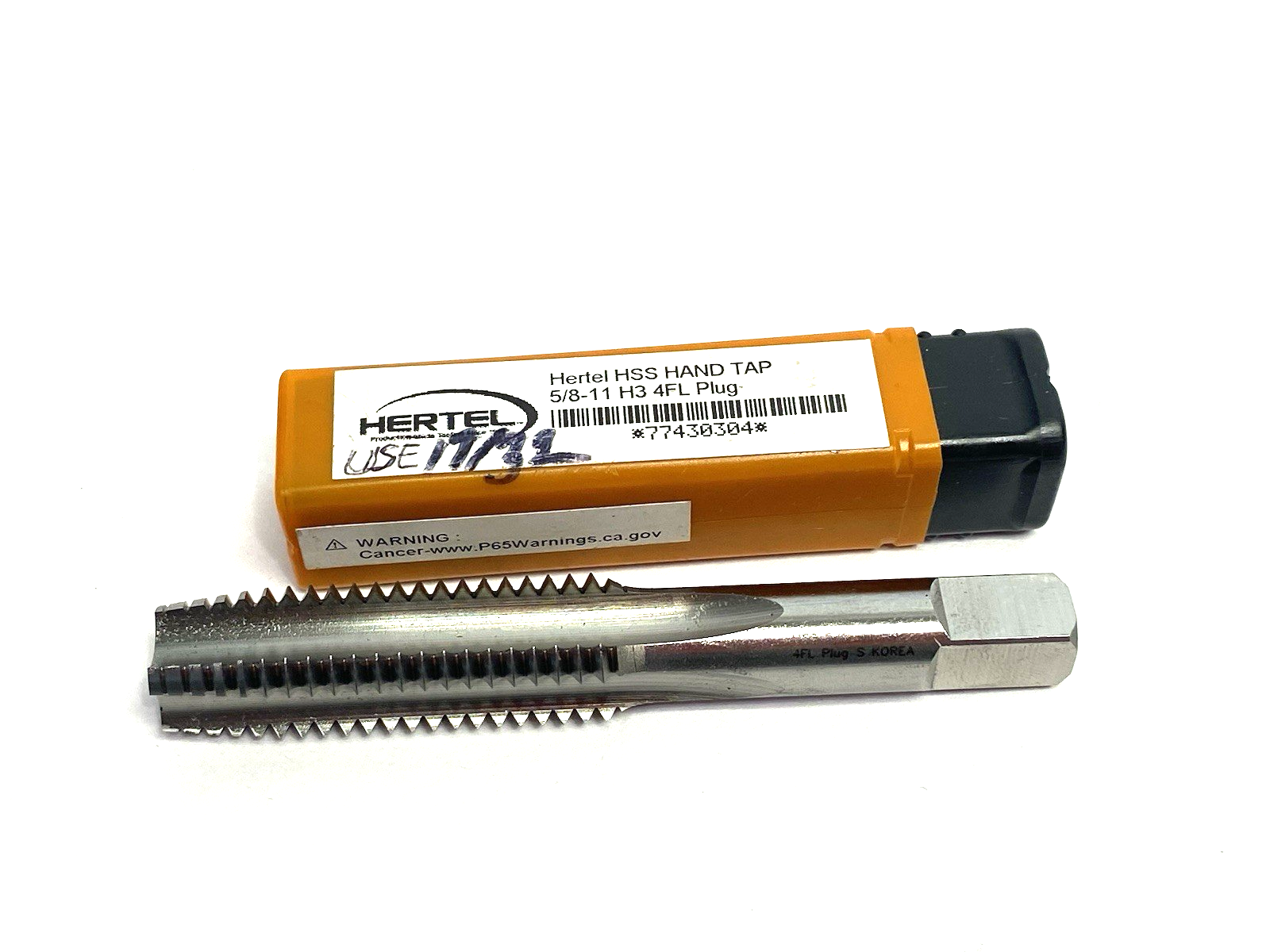 77430304 | Hertel Straight Flute Tap: 5/8-11 UNC, 4 Flutes, Plug, 3B Class of Fit - New – Open box - Maverick Industrial Sales