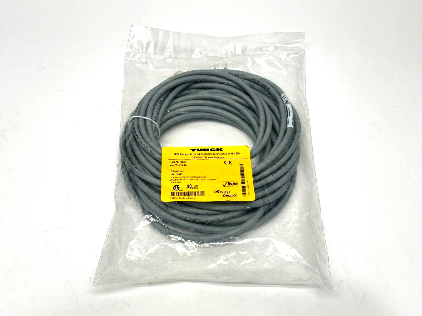 WAKW 4.5T-10, U99-15612 | Turck WAKW 4.5T-10 Cordset Female M12 5-Pin 10m U99-15612 - New - Maverick Industrial Sales