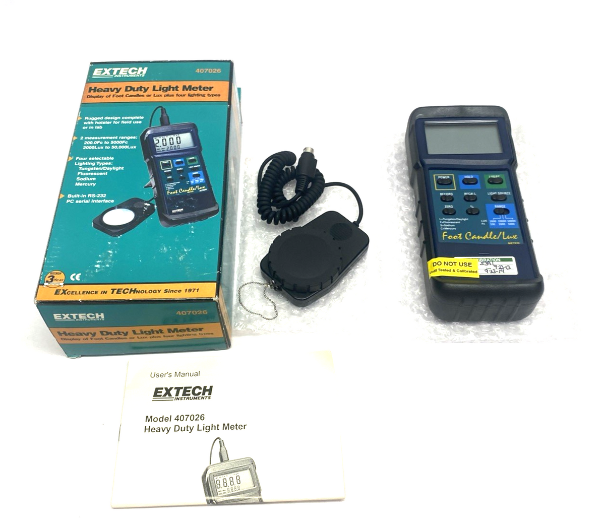 407026 | Extech Heavy Duty Light Meter with PC Interface, 4-Lighting Settings - New – Open box - Maverick Industrial Sales