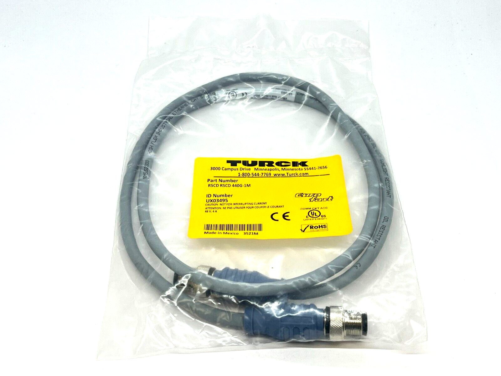 Turck RSCD RSCD 440G-1M Ethernet Cordset M12 Male UX03495 - New - Maverick Industrial Sales
