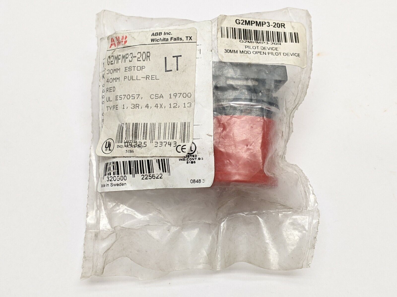 ABB G2MPMP3-20R Emergency Stop 40mm Pull Switch for 30mm Hole - Maverick Industrial Sales