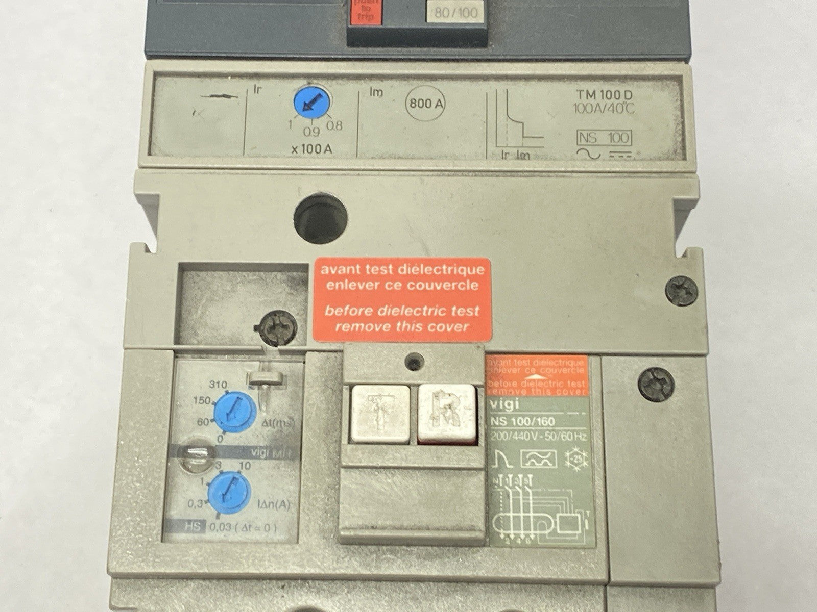 NS100-160-250 N/H/NA | Merlin Gerin Circuit Breaker 100A w/ Vigi NS 100/160 Add-On - For parts or not working - Maverick Industrial Sales