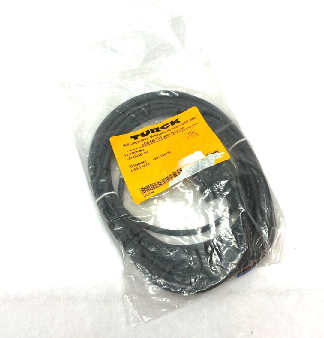 Turck VAS 22-E587-5M Single Ended Cordset LED Version Fem Valve Plug U99-14171 - New - Maverick Industrial Sales