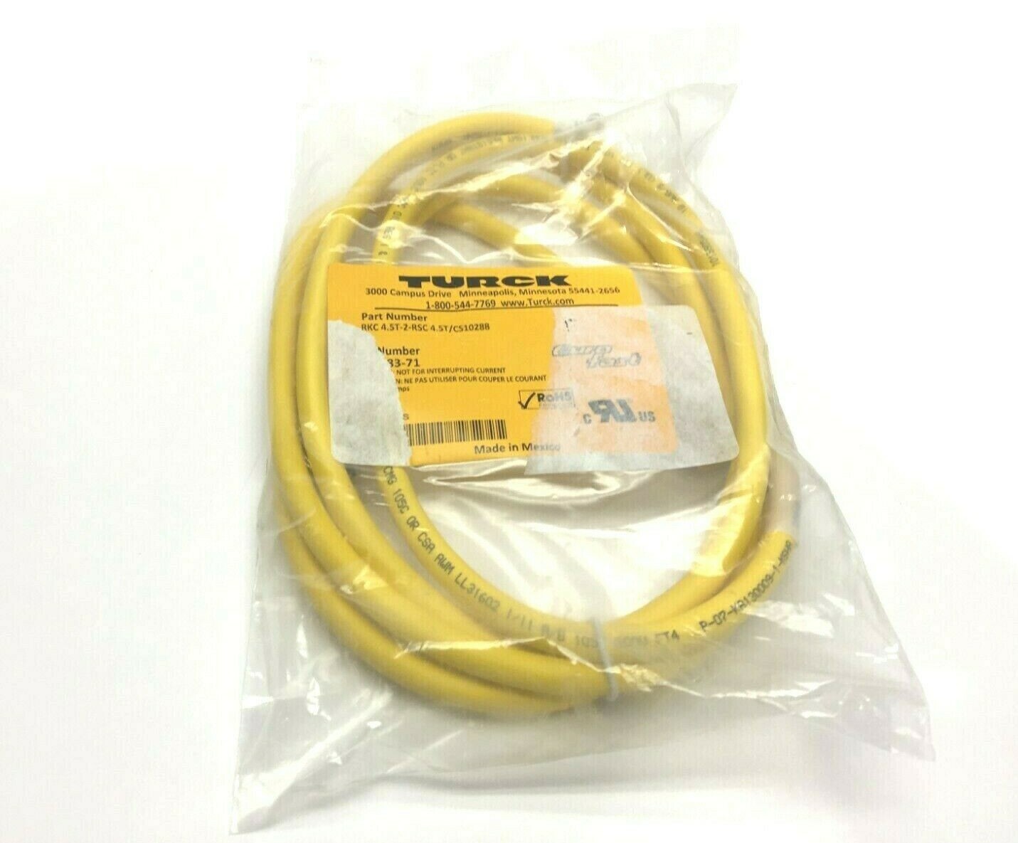 Turck RKC 4.5T-2-RSC 4.5T/CS10288 Eurofast Cordset U0883-71 - New - Maverick Industrial Sales