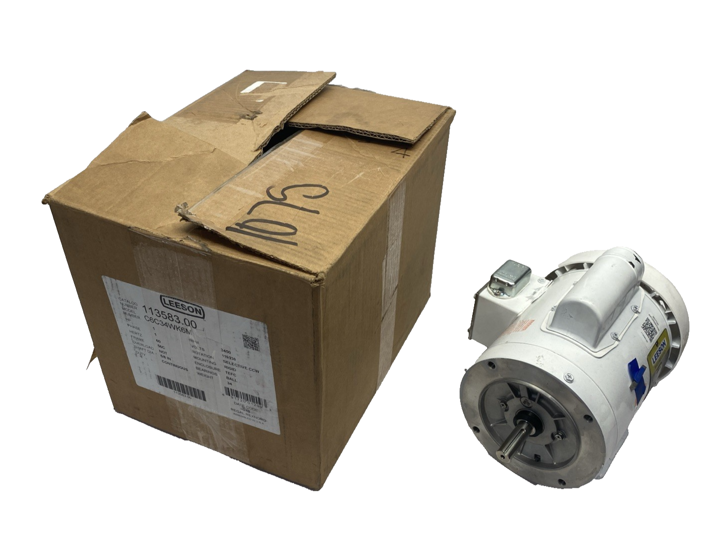 Leeson 113583.00 Washguard Motor 1HP 1PH 115/230V 3450 RPM 5/8" Shaft C6C34WK6M - Maverick Industrial Sales