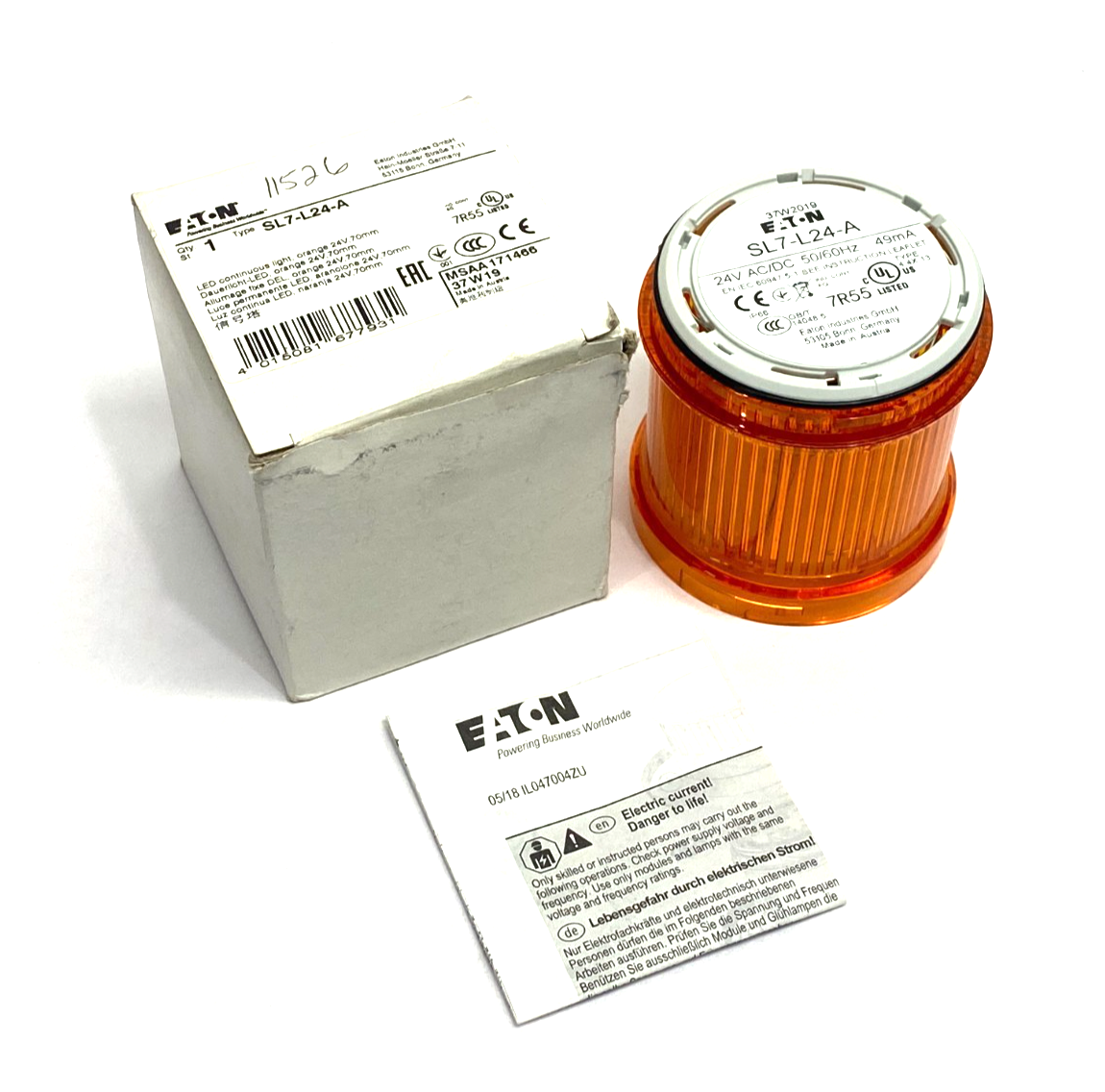 Eaton SL7-L24-A Stack Light Amber Signal Module, 70mm, Continuous Orange LED - Maverick Industrial Sales