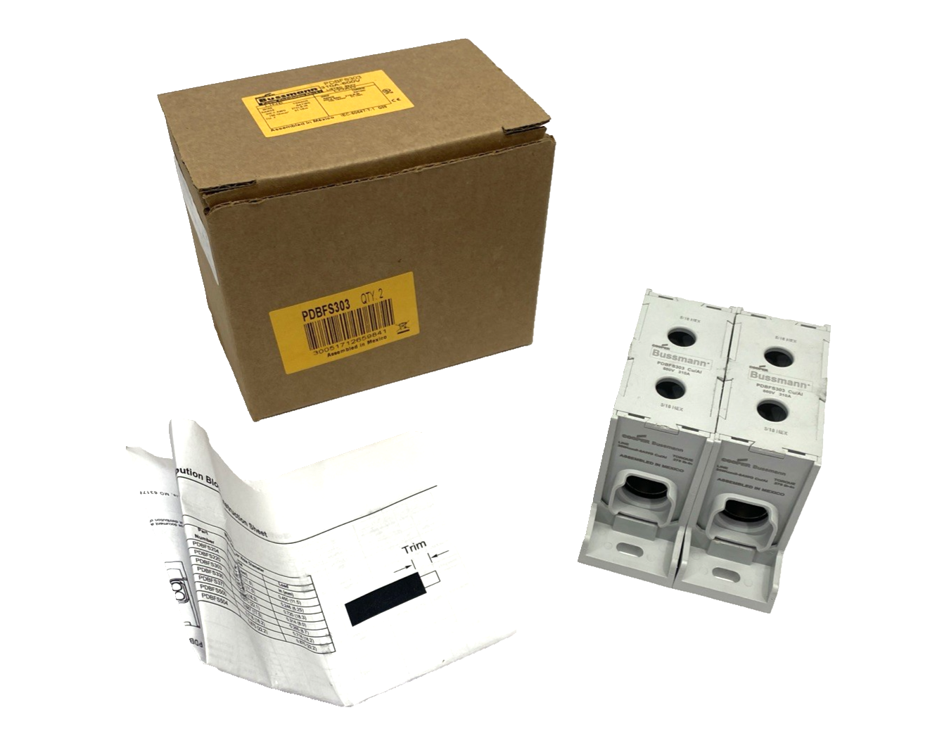 PDBFS303 | Eaton Bussmann Power Distribution Block Finger Safe 600V 310A BOX OF 2 - New – Open box - Maverick Industrial Sales