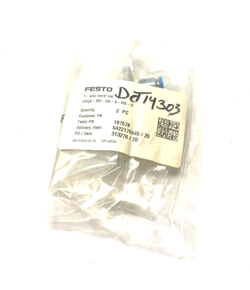 Festo GRLA-M5-QS-6-RS-D One-Way Flow Control Valve Fitting 197578 PKG OF 2 - Maverick Industrial Sales