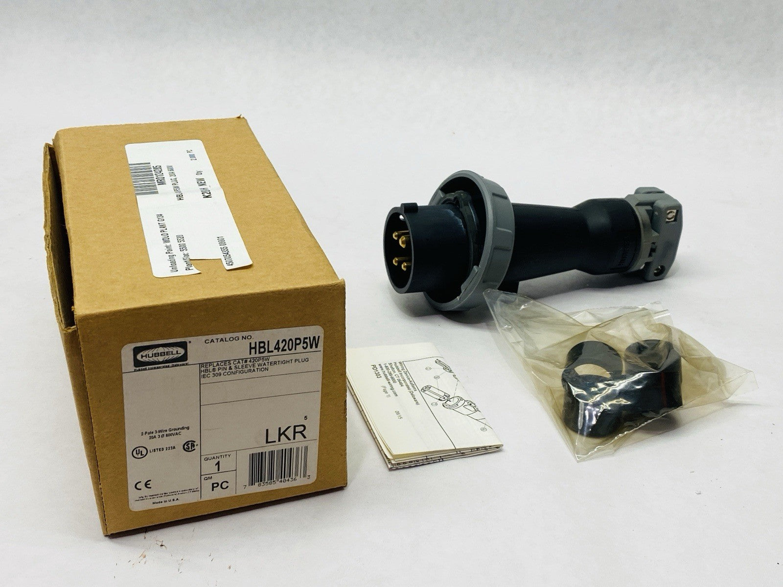 Hubbell HBL420P5W IEC Pin And Sleeve Plug Industrial Grade Male Plug 20A 3P - Maverick Industrial Sales