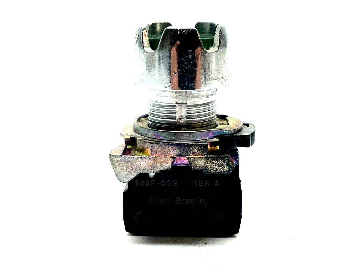800FM-LG3 | Allen Bradley Guarded Pushbutton Green w/ 800F-Q3G Ser. A Lamp Module - Used - Maverick Industrial Sales