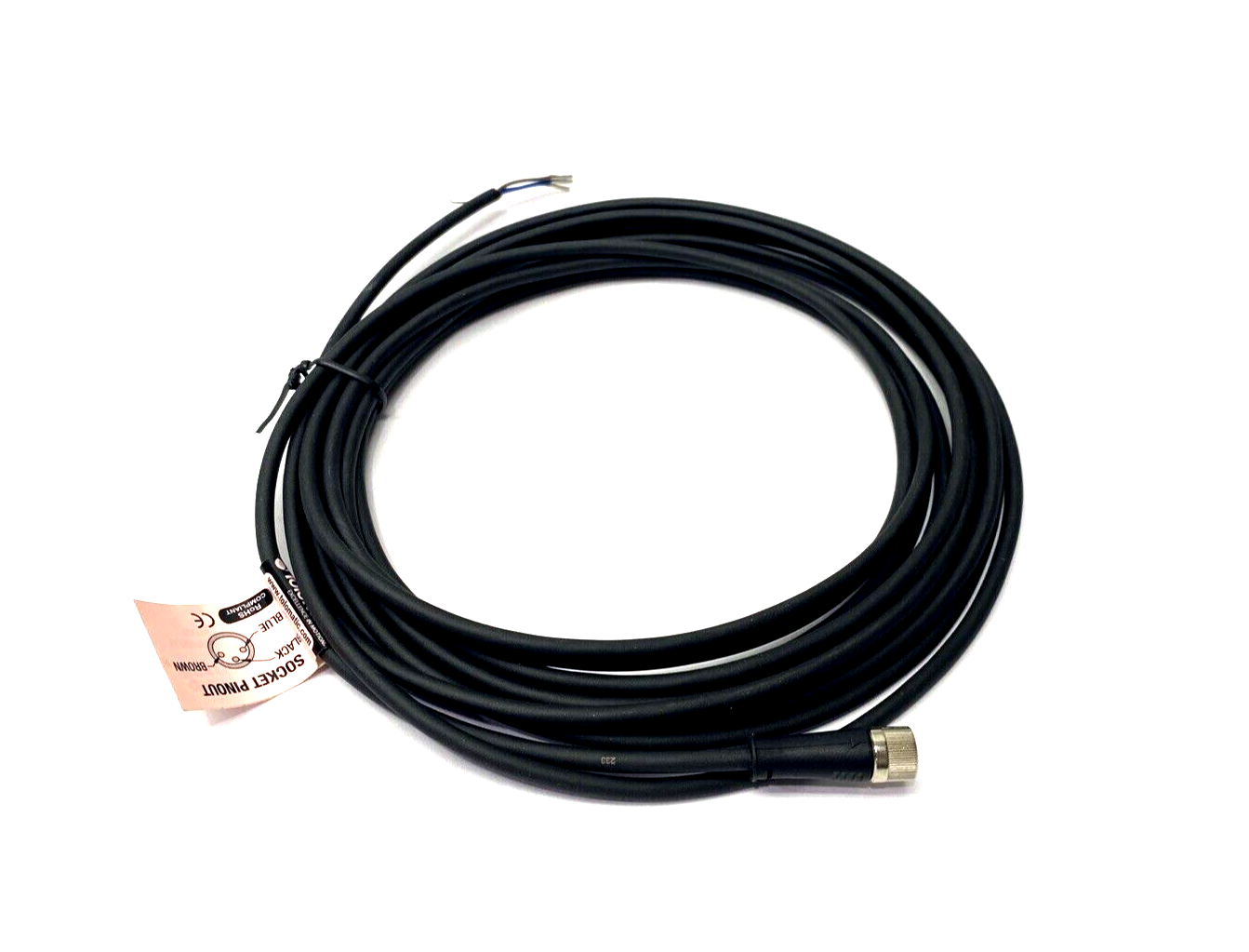 Tolomatic 8100-9080 QD Socket Single Ended Cordset M8 3-Pin Female To Wire, 5m - Maverick Industrial Sales