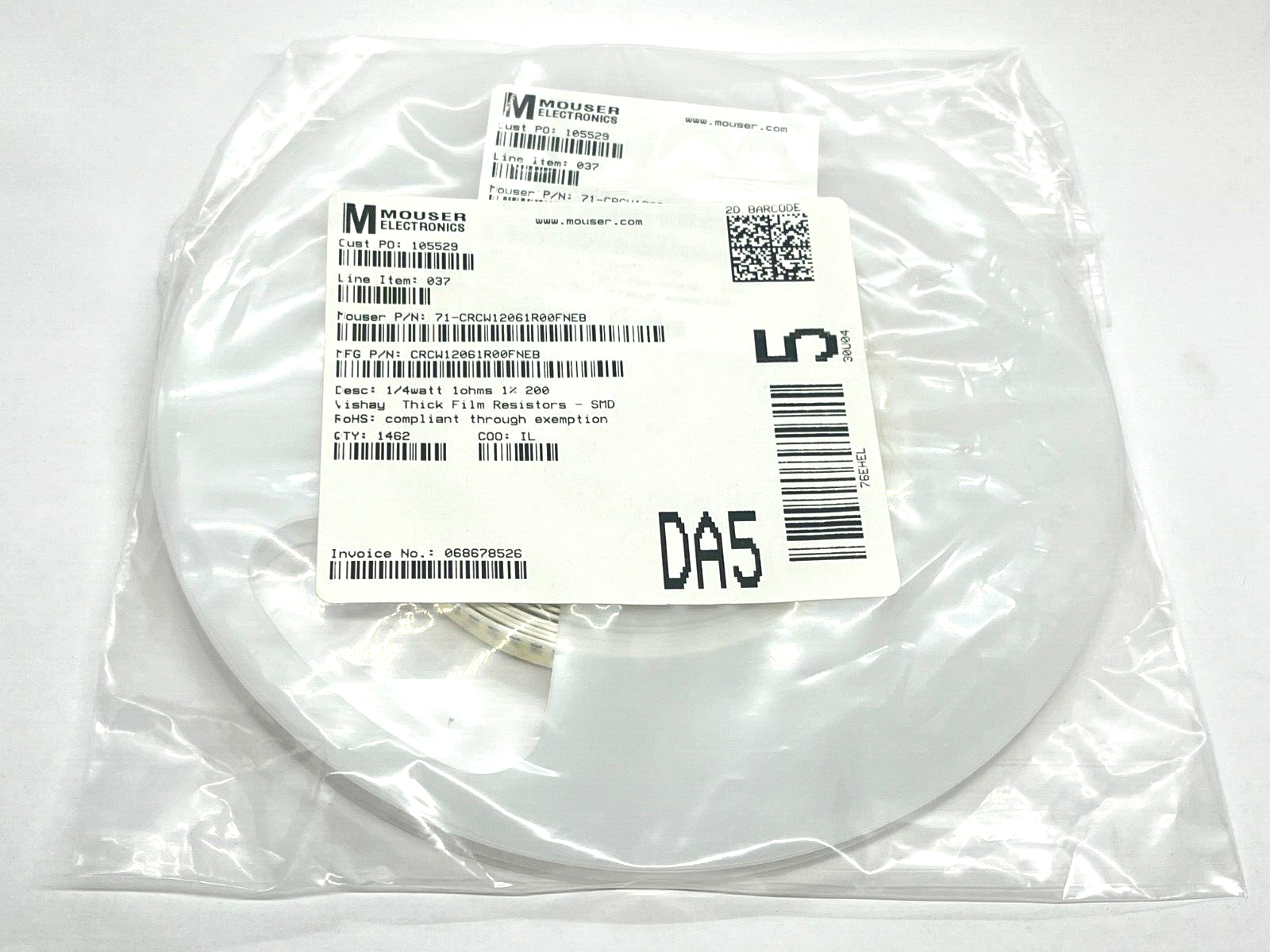 Vishay CRCW12061R00FNEB Thick Film Resistors SMD 1/4watt 1ohms 1% 200ppm 1462QTY - Maverick Industrial Sales