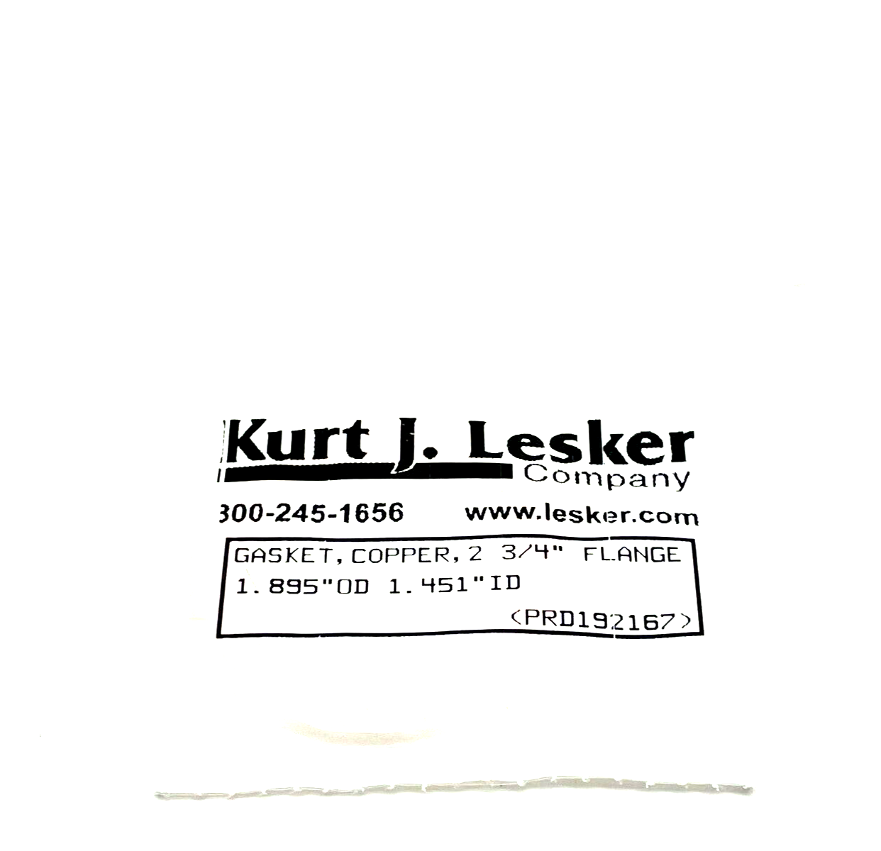 Kurt J. Lesker GA-0275 Copper Gasket 1.895" OD, 1.451" ID, 2-3/4" Flange - New - Maverick Industrial Sales