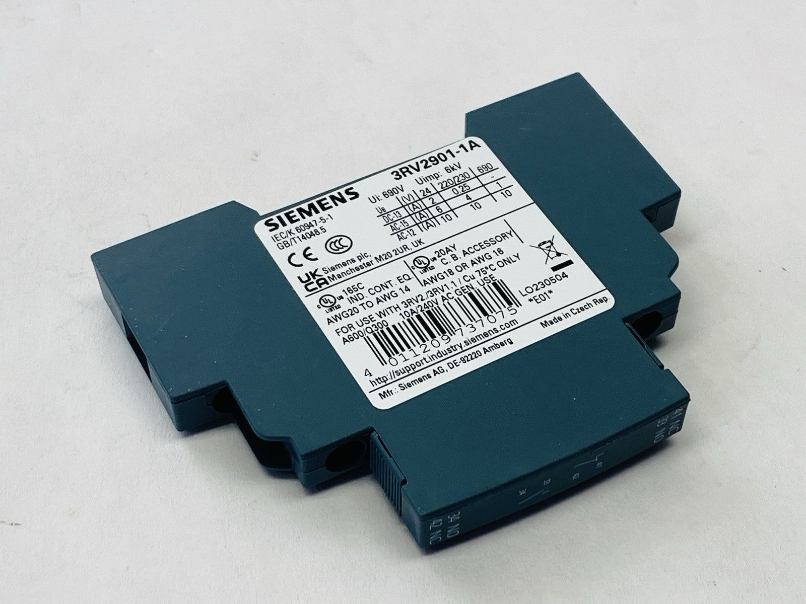 Siemens 3RV2901-1A Auxiliary Contact Block Switch 6kV 690V - Maverick Industrial Sales